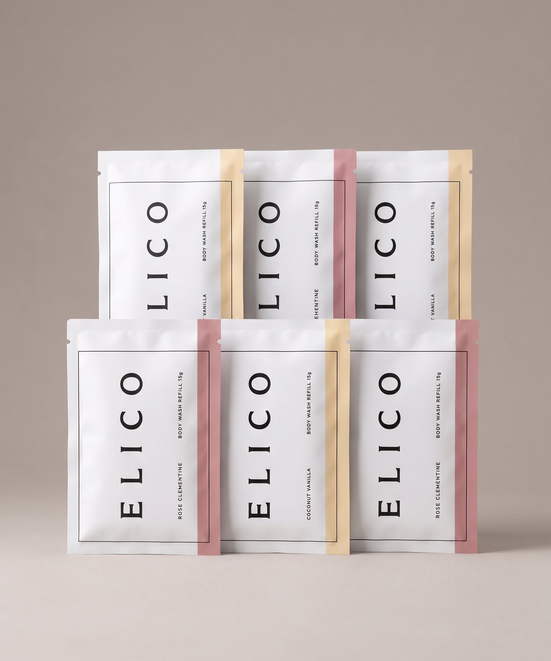 Body Wash Refillår: seks body wash refill-sachets, uten dispenser