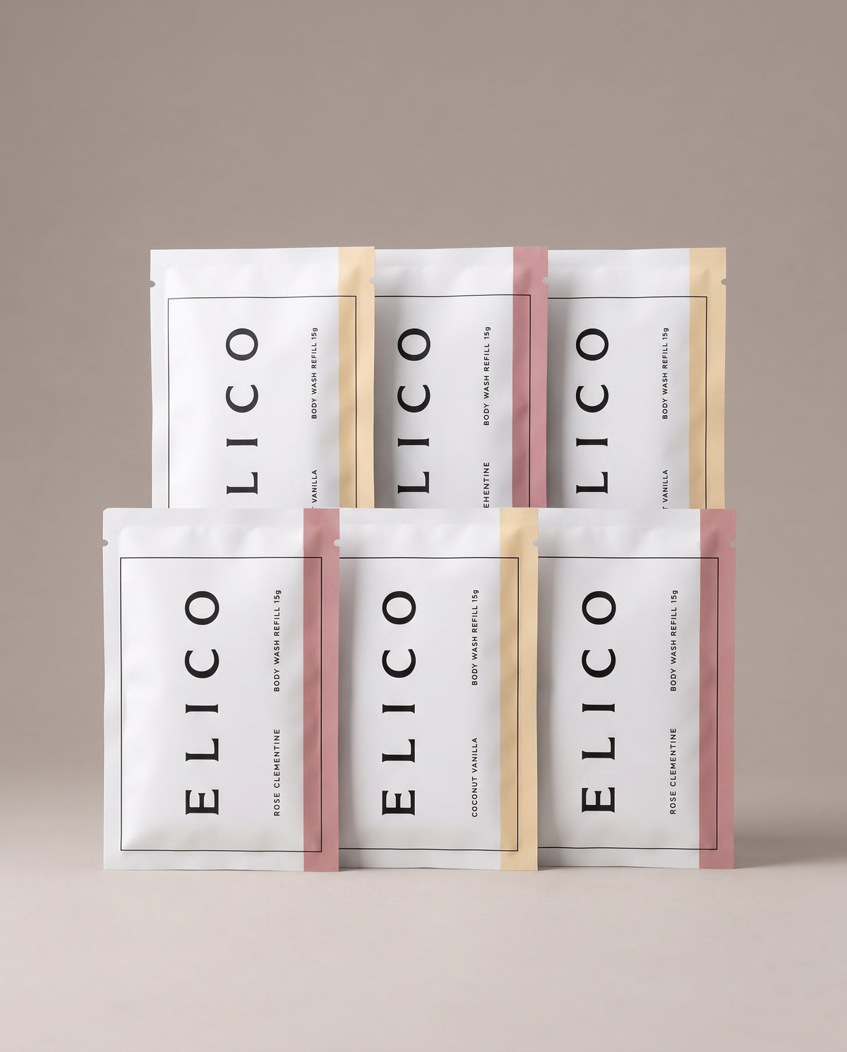 Body Wash Refillår: seks body wash refill-sachets, uten dispenser