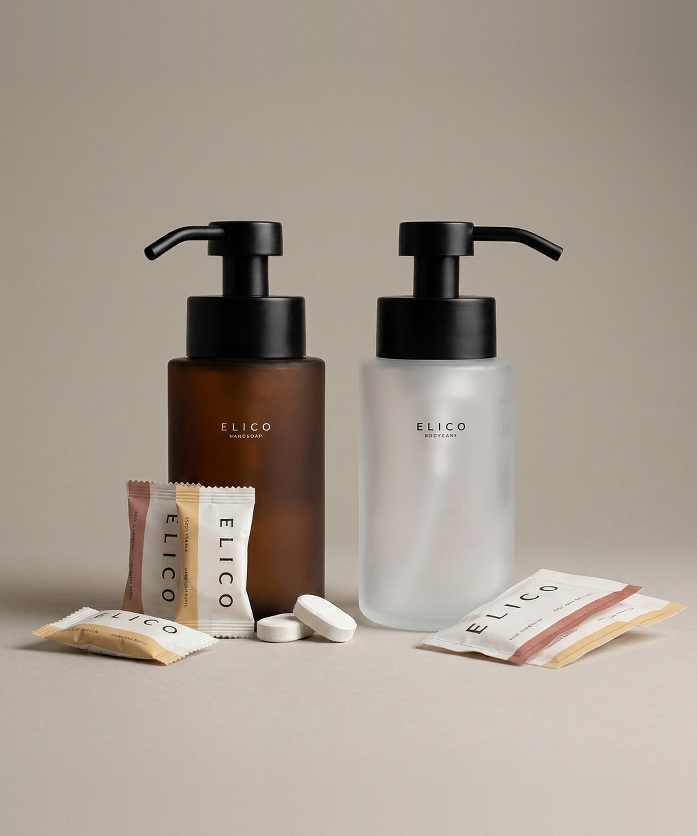 Hand and Body duo: håndsåpe- og body wash-dispenser i glass med refills